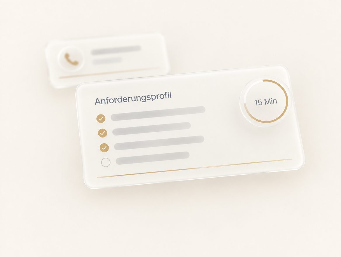 Karte Anforderungsprofil mit Checkliste und 15 Minuten